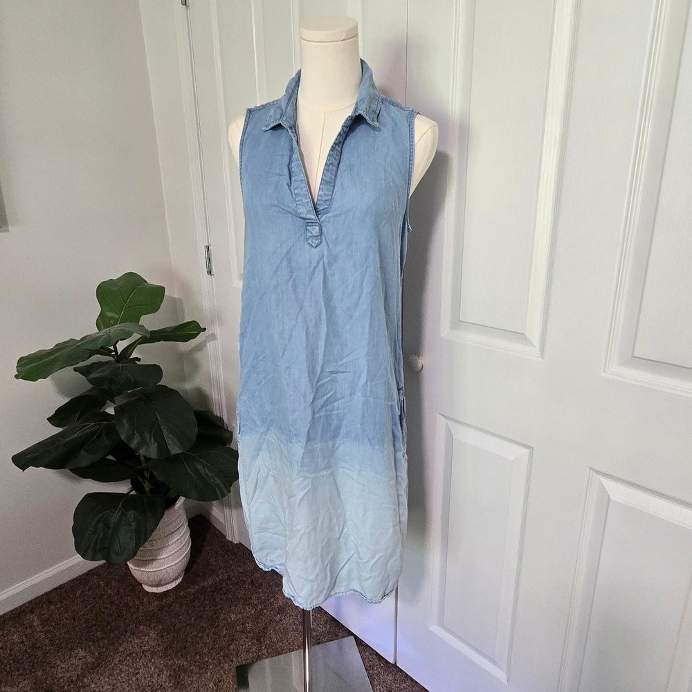 Beachlunchlounge Dress Womens Medium Blue Ombre Lyocell Sleeveless Shift WDD4572